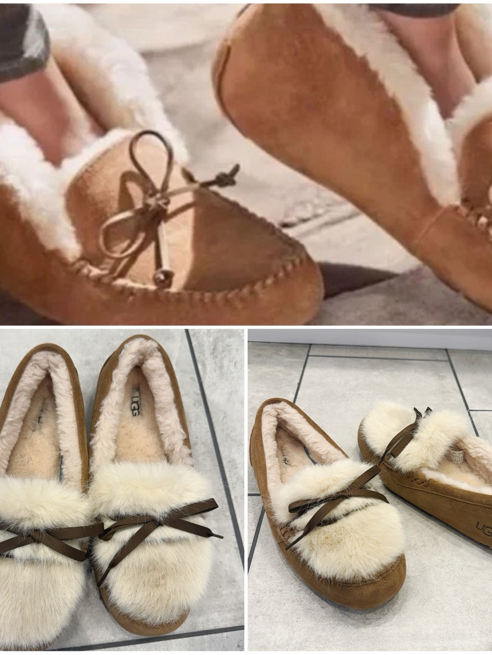 UGG Chestnut Fur-Trim Moccasin Slippers